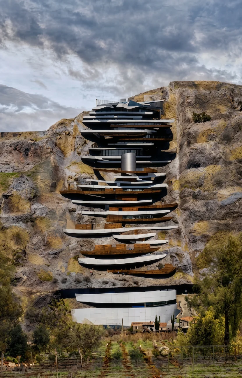Sculptural stair and courtyard detail